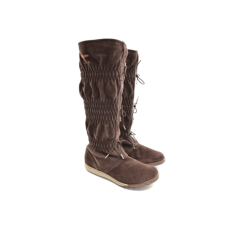 Ladies Sorel Firenzy Tall Wool Lined Winter Boots 8 Brown Suede Flats Shoes Snow